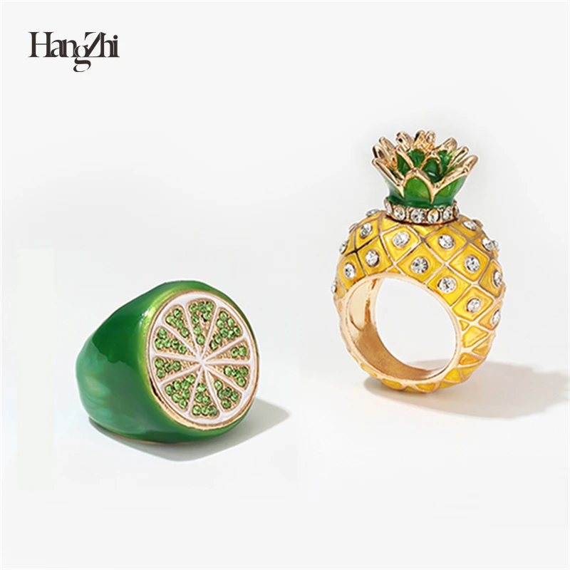 HangZhi 2020 Новый Мода в стиле хип хоп с рисунком ананаса лимон блестящее циркониевое