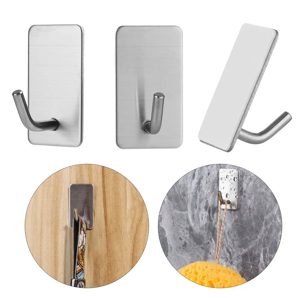 Stainless Steel Hook Adhesive Hooks Wall Hanger Wall Clothes Hook Kitchen Hook Towel Hook Self Adhesive Sticky Kitchen Home Bathroom Key Bag Hanger Storage Hanging Holder Waterproof Towel Rack