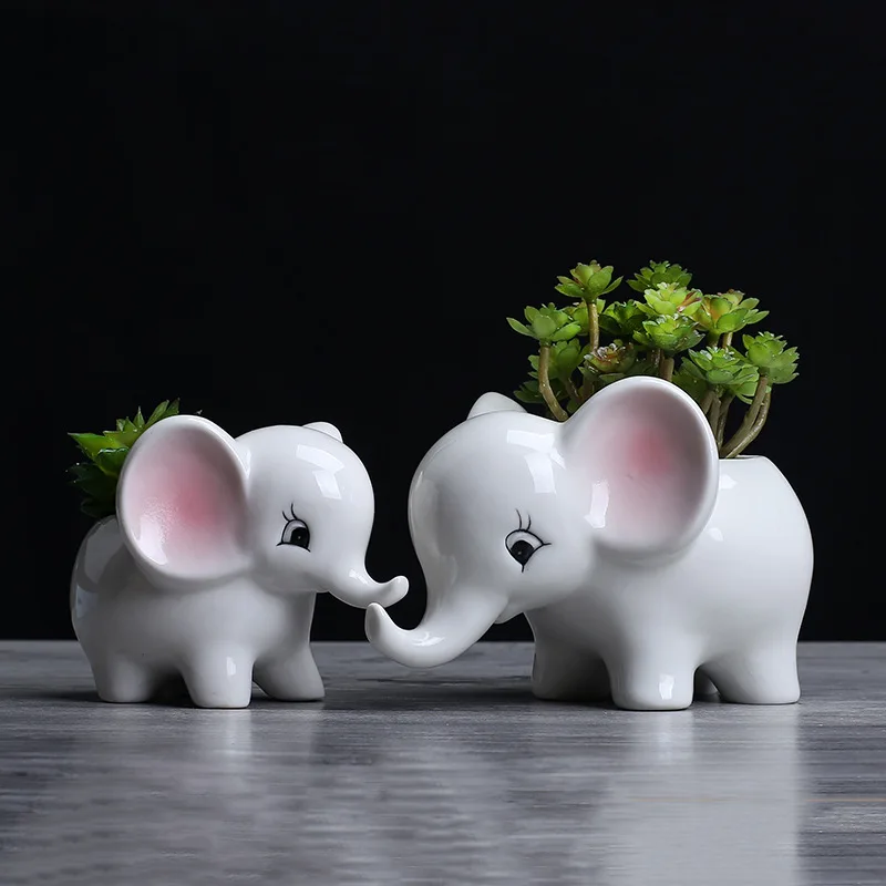 

Cute Elephant White Ceramic Flower Pot with Tray for Succulents Cactus Plants Mini Pot Planter Home Garden Decoration