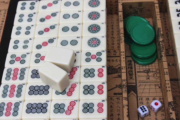 Mahjong портативный складной деревянный набор коробок настольная игра Mah-jong дорожная доска игра в помещении антикварная кожаная коробка руководство на английском языке