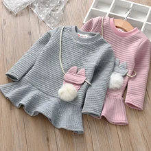 Одежда для девочек, платье в году, новые платья для девочек Дети полосатый милый плюшевый Карманный Рюкзак платье принцессы Одежда для детей от 2 до 6 лет