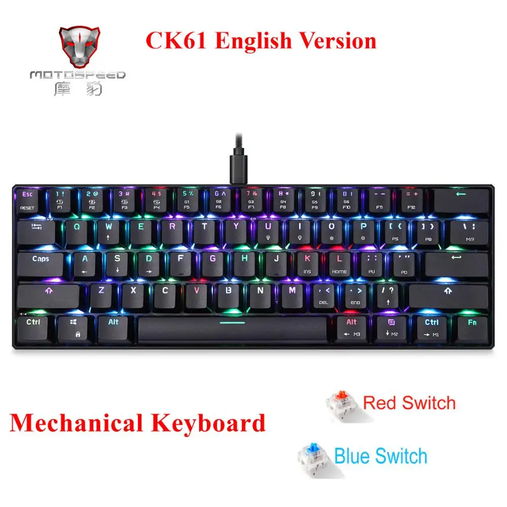 

Motospeed CK61Gaming Mechanical Keyboard English Red Switch Blue Metal Wired LED Backlit RGB Anti-Ghosting for gamer