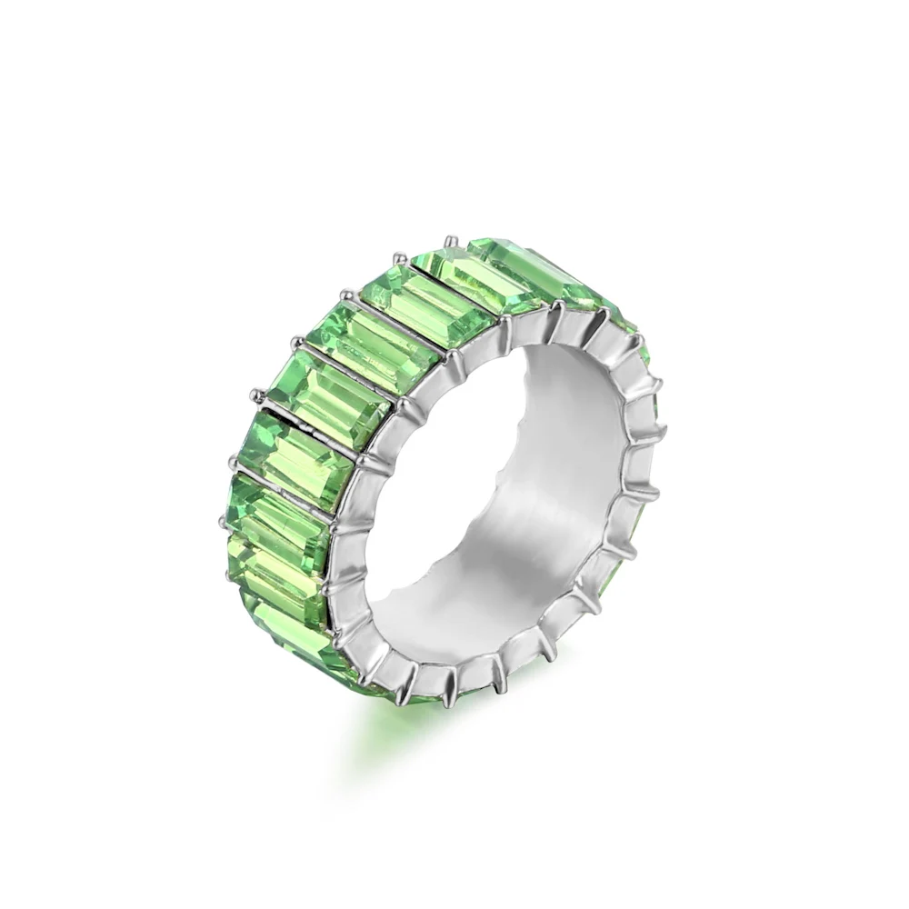 Finger Ring VG 6YM Dainty Rainbow Ring Multi Color Crystal Eternity Square Baguette Finger Ring Women Female Wedding Jewelry