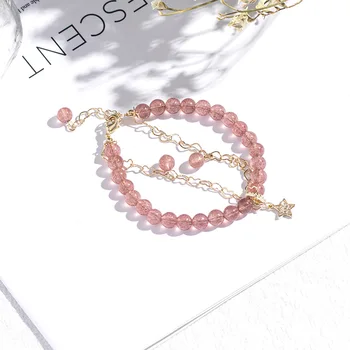 

Natural Strawberry Crystal Bracelets Women's Korean-style Simple Pink Crystal Peach Blossom Lucky Bracelets DIY Jewelry