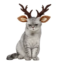 Забавный костюм для кошки, собаки, Рождественский олень головной убор рога, шапка для питомца, маскировка, головной убор, аксессуары для Хэллоуина, новогодний реквизит для фото вечеринок