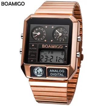 

BOAMIGO top brand luxury men sports watches man fashion digital analog LED watches square quartz wristwatches clock F928