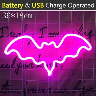 Модный Красочный неоновый светодиодный неоновый светильник в виде летучей мыши, праздничные, рождественские, вечерние, свадебные украшения, детская комната, ночник, домашний Настенный декор, бар - Испускаемый цвет: Bat - Pink