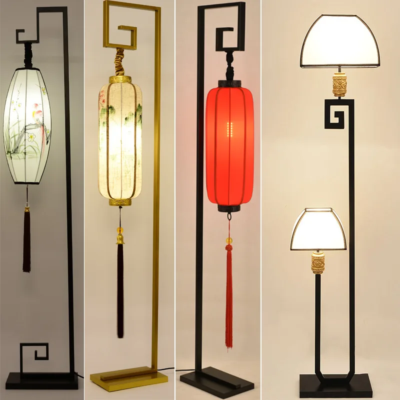 

Floor Lamp Living Room Simple Modern New Chinese Style Vertical Type Lamp Library Bedroom Red Floor Lamp