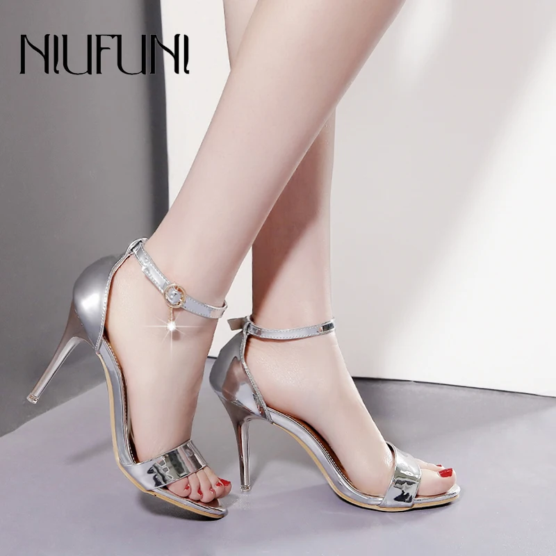 

NIUFUNI Sexy 2 Colors Rhinestone Peep Toe Women's Sandals Fashion Stiletto High Heels Belt Buckle Shoes For Women Sandales Femme