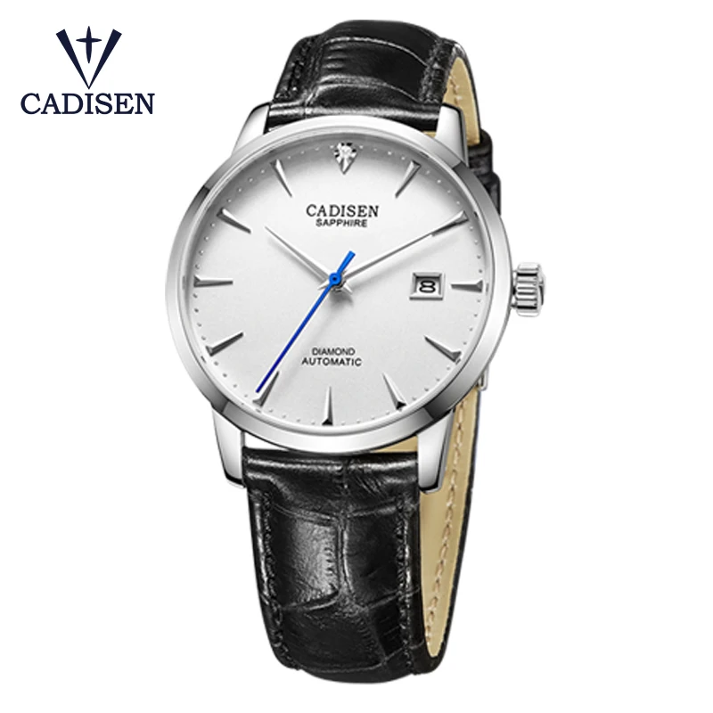 CADISEN, мужские часы, автоматические механические наручные часы MIYOTA 9015, Топ бренд, роскошные часы с настоящим бриллиантом, изогнутые часы с сапфировым стеклом - Цвет: C8097-1