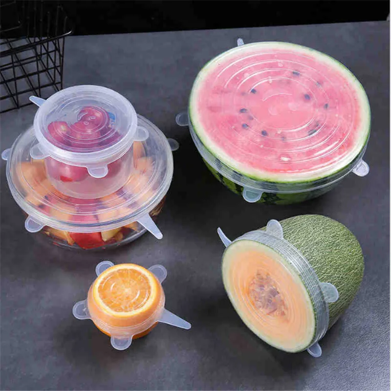 6Pcs/Set Food Silicone Cover Cap Universal Lids for Cookware Bowl Reusable Stretch Kitchen Accessories Gadget-W |