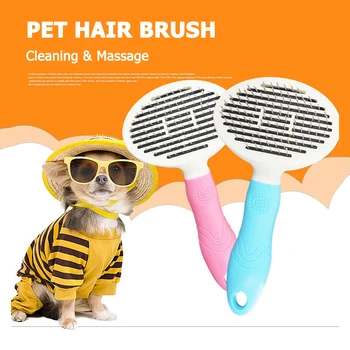 

Pet Dog Hair Push Brush Cat Fur Comb Clean Fur Shedding Massage Tool Movable Needle Quick Clean Hair Removal Tools Pet Grooming