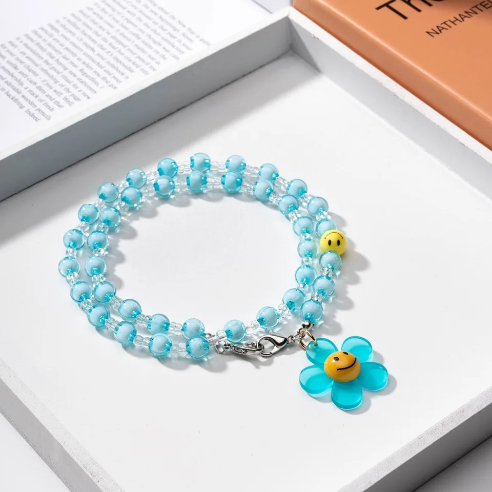 Kpop Jhope Same Blue Smile Flower Pendant Necklace Bangtan Boys Jewelry Map Of The Soul On Fashion Beads Necklace Cute Design Pendant Necklaces Aliexpress
