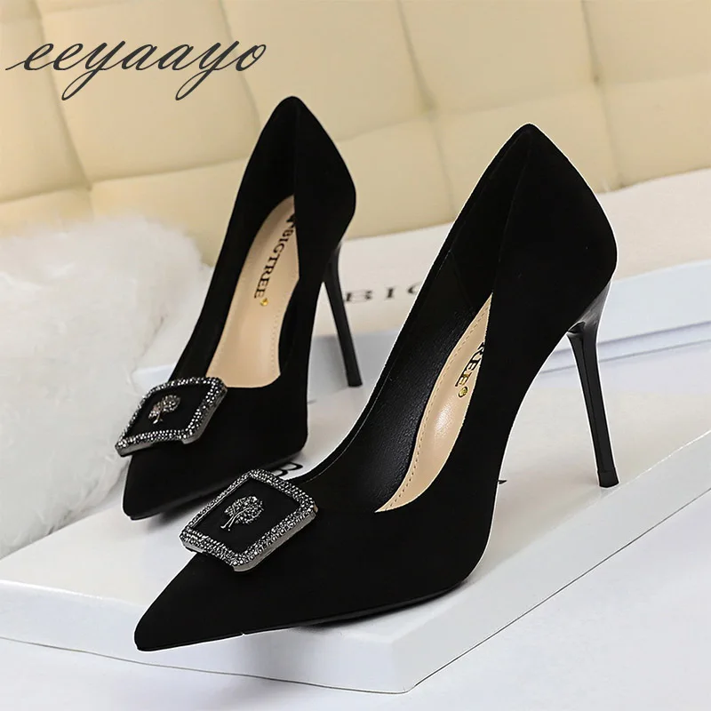 Г., новые весенние женские туфли-лодочки модная пикантная женская обувь на высоком тонком каблуке с острым носком и металлическим украшением обувь на высоком каблуке цвета хаки - Цвет: Black