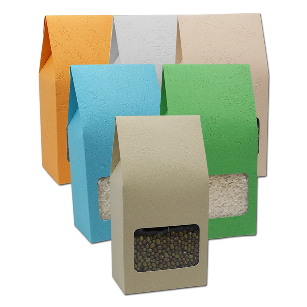 

20Pcs 8*15.5+5cm Embossing Kraft Paper Package Box Pouch W/ Clear Window For Party Gifts Snack Food Storage Stand Up Pack Bags