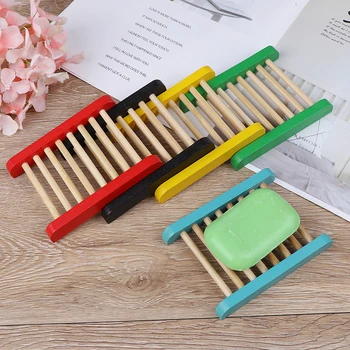 

1PC Bathroom Soap Dish Useful Natural Wood Strong Drain Tray Holder Sponge Plate Home Storage Rack Random Color