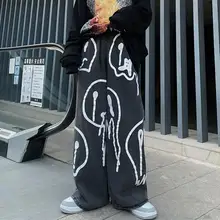 Pantalones vaqueros holgados con estampado de calavera para mujer, pantalones Cargo rectos de gran tamaño, estilo Hip Hop, color negro, 2021