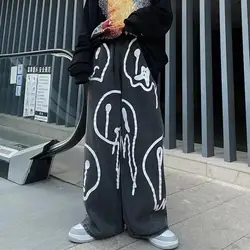 Pantalones vaqueros holgados con estampado de calavera para mujer, pantalones Cargo rectos de gran tamaño, estilo Hip Hop, color negro, 2021