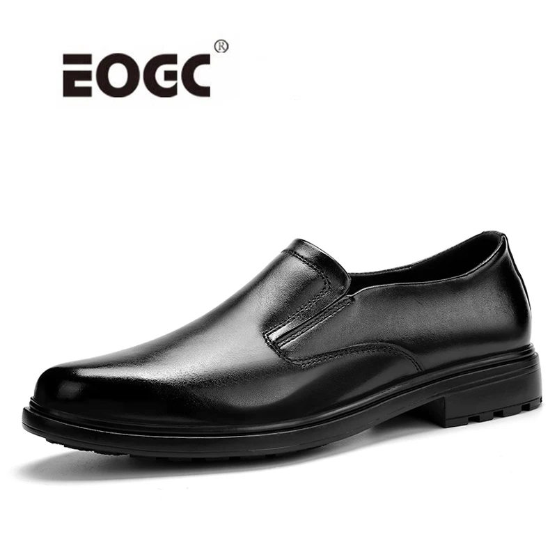 

Plus Size Business Men Shoes Black Natural Leather Oxford Shoes Flats Slip On Comfort Non-Slip Wedding Dress Shoes Men