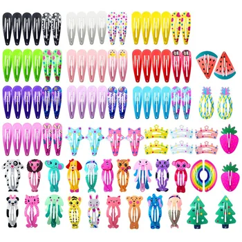 

Hair Clips for Girls 100 Pcs No Slip Metal Snap Hair Clips Strips for Kids Teens Women Cute Candy Color Cartoon Design Hair Pins