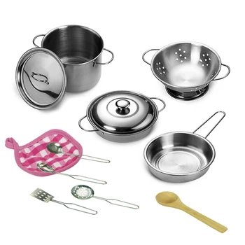 

12Pcs Stainless Steel Cooking Pots Pans Food Kids Gifts Mini Pretend Tools Set Simulation Play House Kitchen Toys
