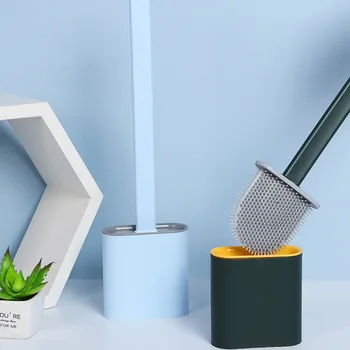 

Silicone Toilet Brush with Base Rubber Head Holder Floor-standing Wall-mounted Cleaning Brush Bathroom Accessories