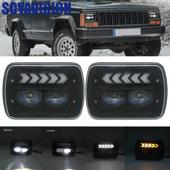 

2PC 7x6" 5x7" inch LED Headlights Square High Low Beam Signal Light Fog Driving Light For Jeep Wrangler YJ Cherokee XJ