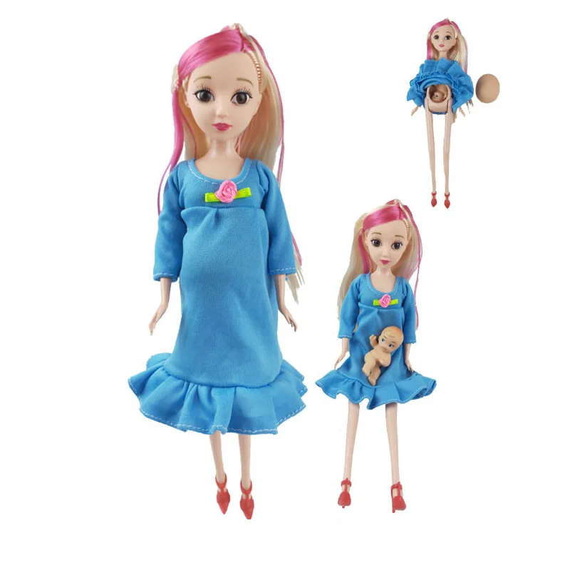 

1sets DIY Colorful hair Real pregnant mom doll have a baby in her tummy for Small cart boy girl dolls child toy gift