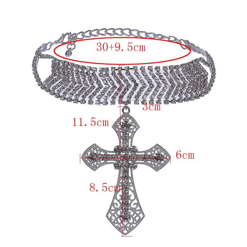 Роскошное ожерелье с крестом, большое колье из горного хрусталя, ожерелье макси с кристаллами, женское ювелирное ожерелье