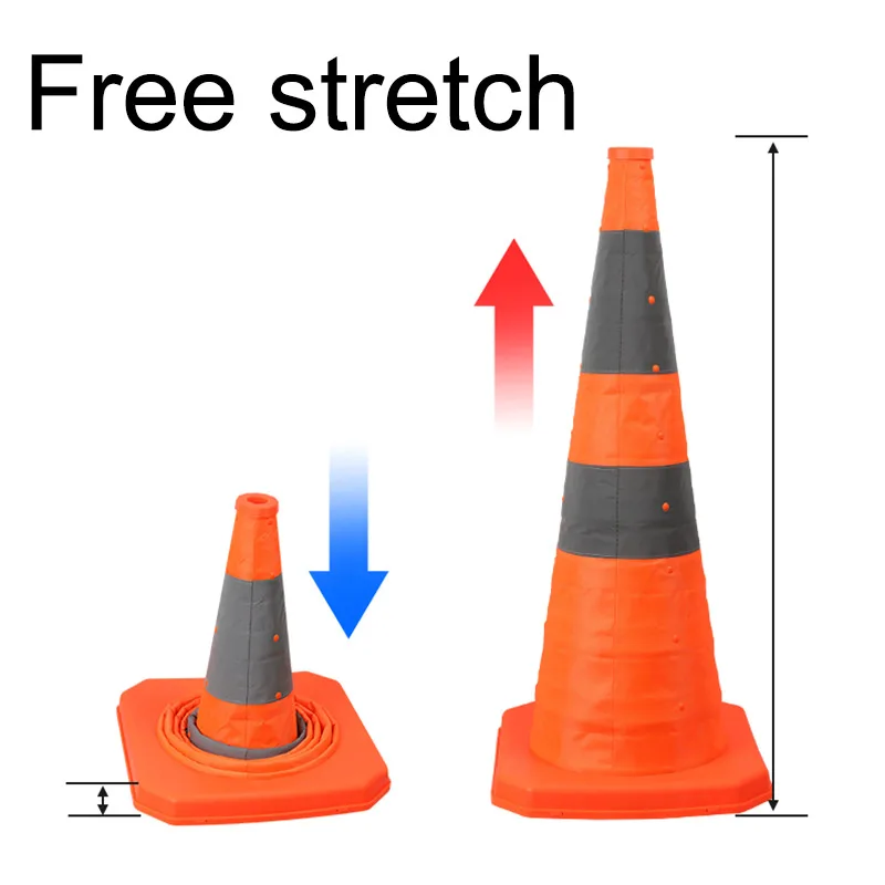 70cm Height Collapsible Traffic Cones Multi Purpose Reflective Safety Cone Soft Foldable Road Cone