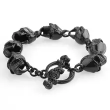 Гранда Шик Панк 22 см длинные браслеты для мужчин из нержавеющей стали блестящий черный череп цепочка из звеньев с Шармом Браслеты Мужские готические ювелирные изделия