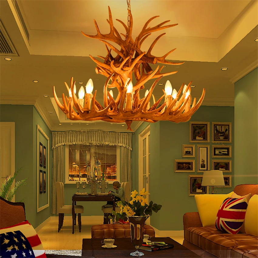 Modern Candle Antler LED Chandelier Lighting American Retro Resin LOFT LED Pendant Lamps Home Decoration Kitchen Lights Fixtures