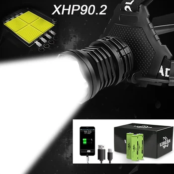 

Most Powerful XHP90.2 Led Headlamp High lumen Head lamp USB Rechargeable Headlight Waterproof Fishing Light Use 18650 Battery