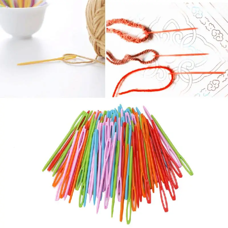 100Pcs Children Colorful Plastic 7cm Needles Tapestry Binca Sewing Wool Yarn DIY