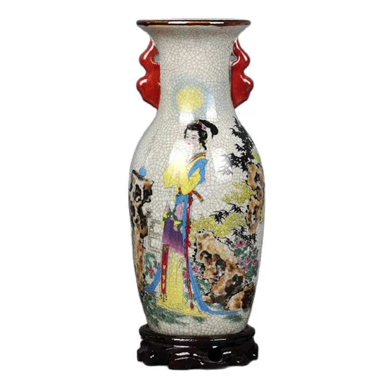 

Chinese Old Painted Crackle Glaze Porcelain Ornaments Shi Female Vase
