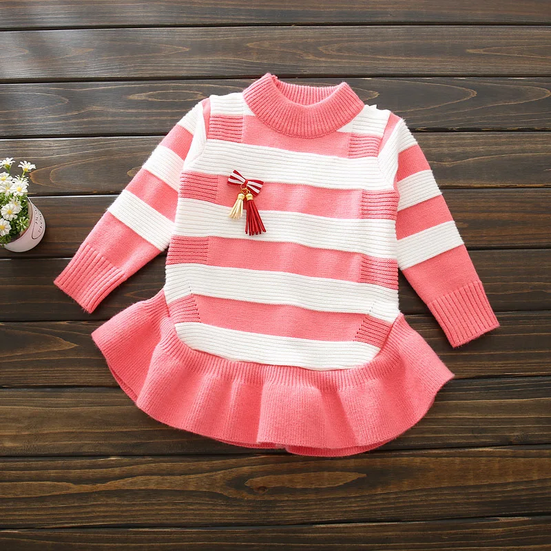 

Kids' Sweater Girls Autumn 2019 Autumn New Style Korean-style Stripes Crew Neck Children Baby Sweater Girls