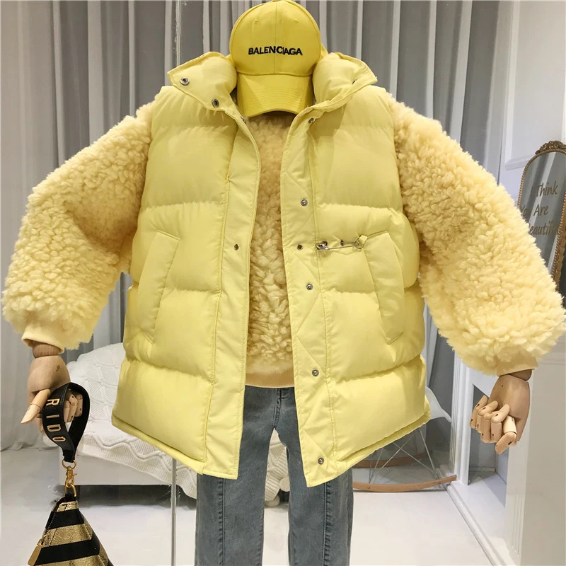 

Yellow Pink Cotton Down Woman Vest Winter Turn-down Collar Covered Button Pockets Casual Womens Vests Winter Outerwear 2019