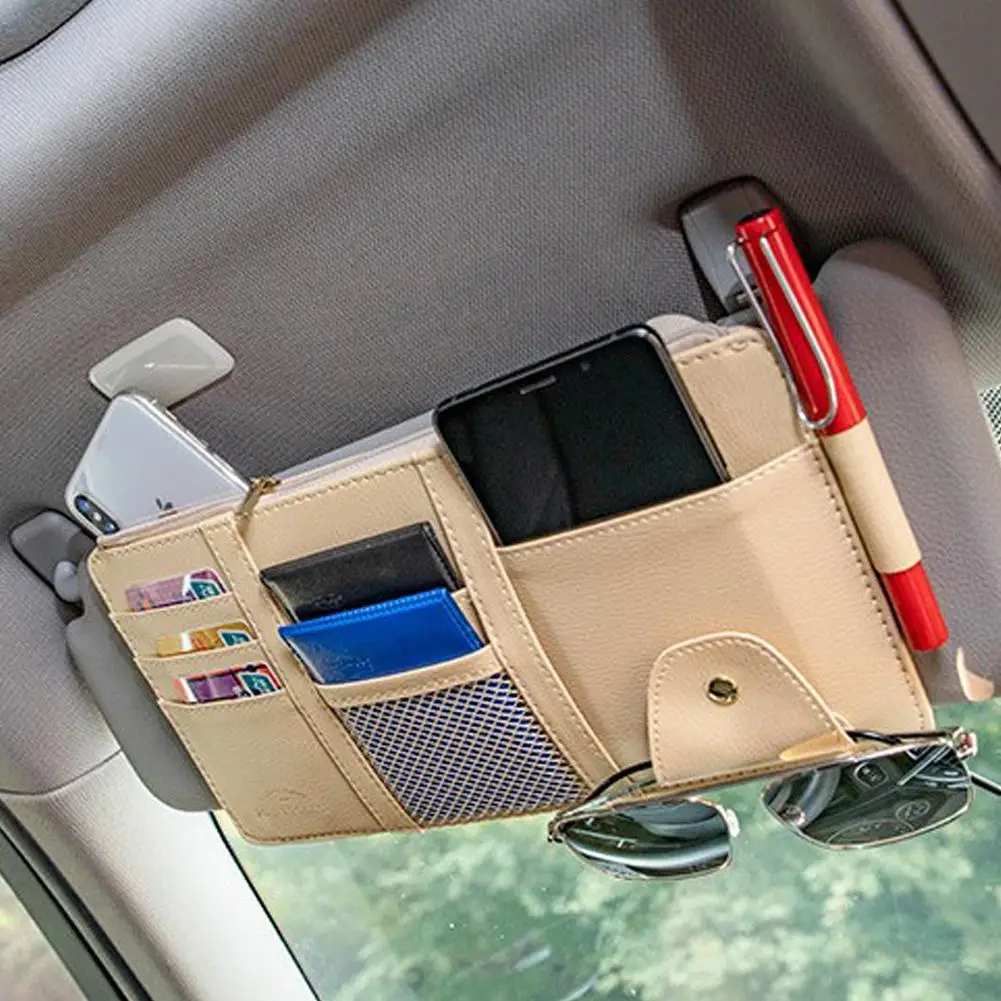 Tanie Samochód Sun organizer visor PU skóra samochód osłona przeciwsłoneczna torba pokrowiec dokumenty biletowe uchwyt na okulary przeciwsłoneczne klip akcesoria samochodowe