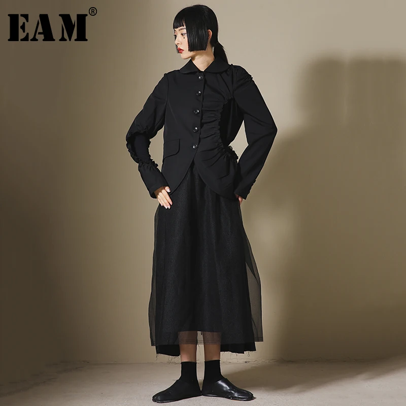 

[EAM] Women Ruffles Split Hollow Out Short Blazer New Lapel Long Sleeve Loose Fit Jacket Fashion Tide Spring Autumn 2019 1B578