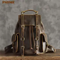 PNDME тренд, винтажный высококачественный мужской рюкзак из натуральной кожи, Открытый Модный дизайнерский рюкзак из воловьей кожи для
