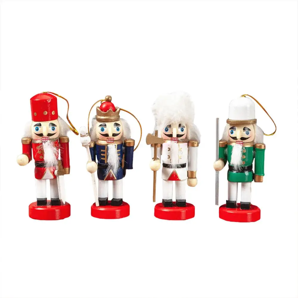 

4PCS/Set 10CM Wooden Christmas Decorations Doll Nutcracker Puppet King Soldier Small Xmas Tree Pendant Ornament For Home Gift