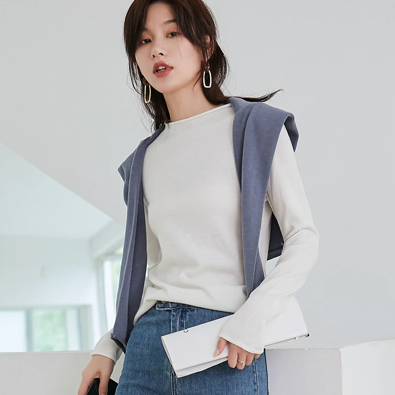 

zhichu Autumn Winter Purple Half Turtleneck Slim Elastic Pullovers Wool Sweaters Women Solid Bottoming Knitted Sweater Female