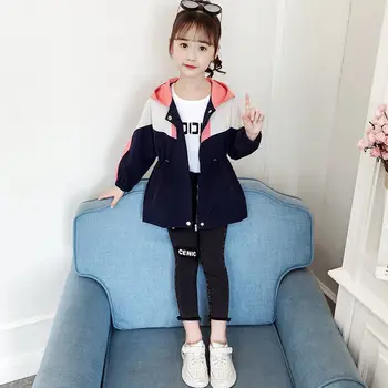 

Girls Windbreaker Mid-length Coat Spring and Autumn 2020 New Korean Version Children's Novelty Jacket Youth Girls 2 To 12 Years