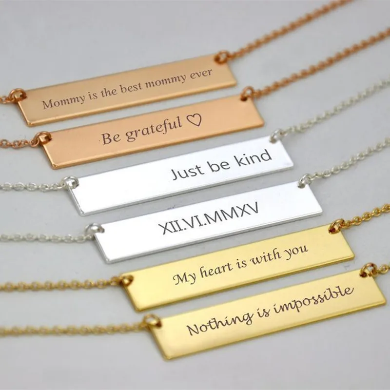 

Bar Necklace Engraved Jewelry Stainless Steel Personalized Name Necklace Nameplate Custom Made with Any Name Women Gift