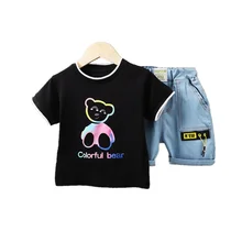 Verano ropa de niños con caricaturas de los niños de la ropa de niñas moda niñas T camisa pantalones cortos 2 unids/set ropa infantil bebé niño ropa deportiva de algodón