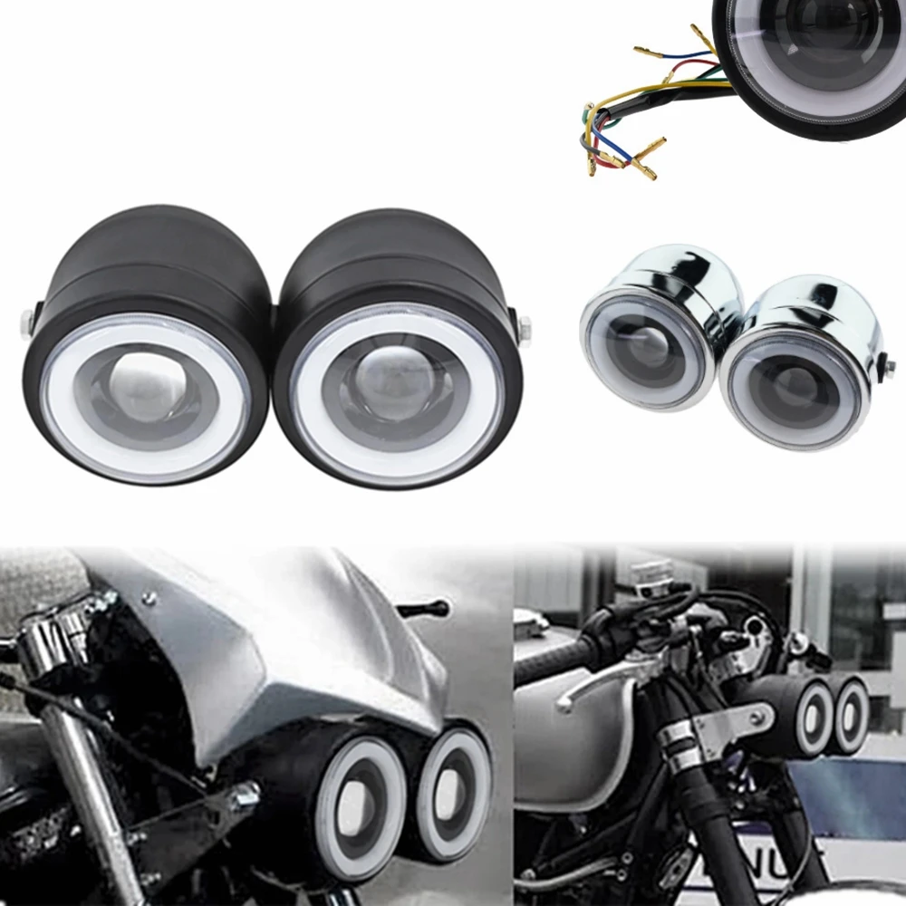 Universal LED Motorcycle Headlight Retro Double Headlamp For Harley Softail Chopper Bobber Cafe Racer Honda Suzuki CG125 GN125 |