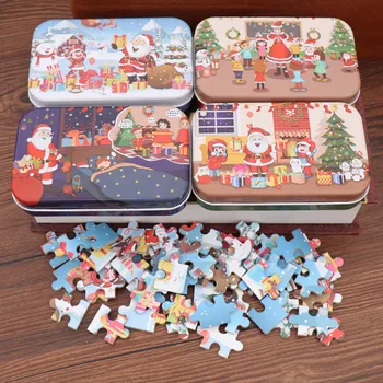 

Christmas Decoration for Home 60 Pieces Christmas Santa Puzzle with Iron Box Kids Toys Ornament Navidad 2020 New Year Gifts Noel