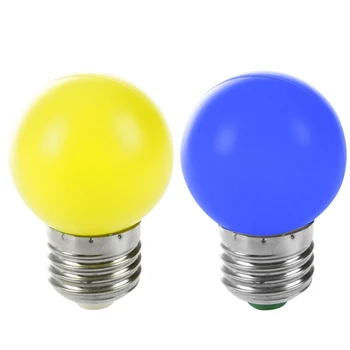 

2 Pcs E27 LED Light Warm Yellow Bulb Plastic Bulb 0.5W Power, Yellow & Blue