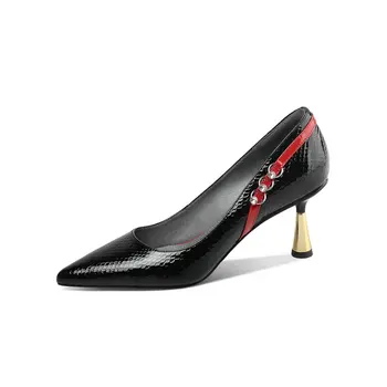 

Classic Design Women shoes Cow Leather Pointed Toe Party Wedding Casual Pumps Mixed Colors Metal thin Heels Shoes Woman