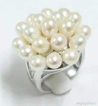

Black / white South sea real Pearl silver Crystl Ring Size: 7.8.9